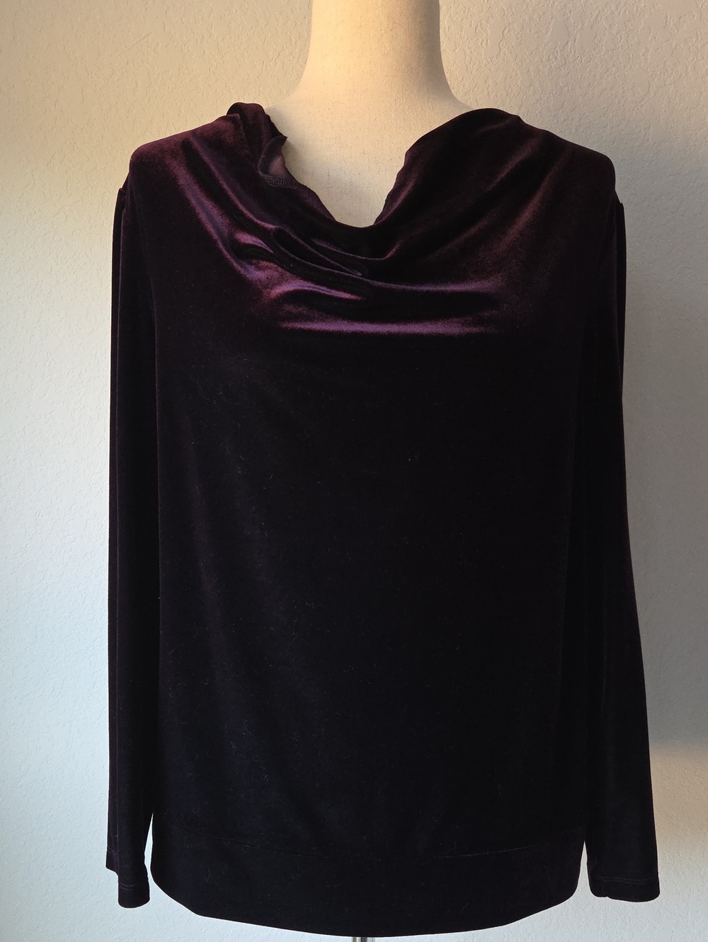 Jones New York Velvet Cowl Neck Plum Purple PM Shirt Soft Rich Feel